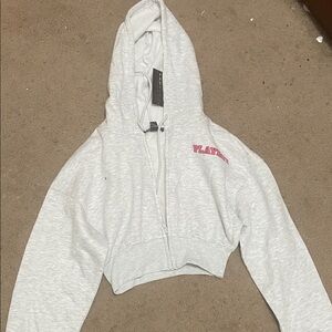 PLAYBOY Gray Hoodie Jacket with Pink Logo